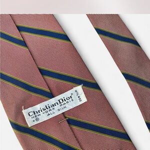 Vintage Christian Dior Red Chambray and Blue Striped Silk Tie